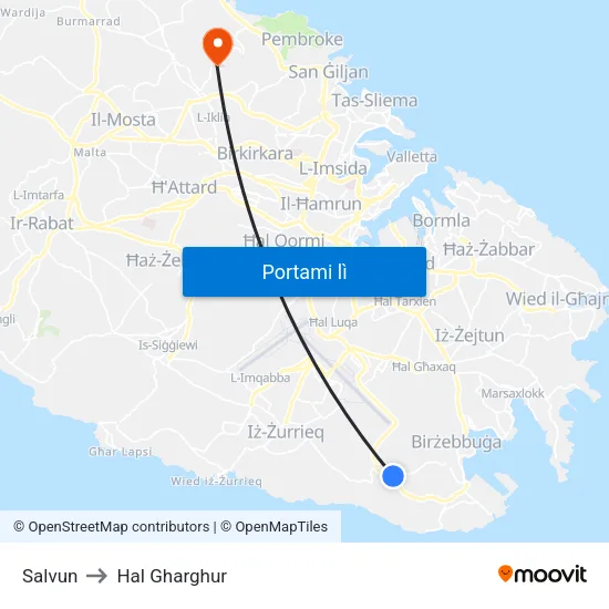 Salvun to Hal Gharghur map
