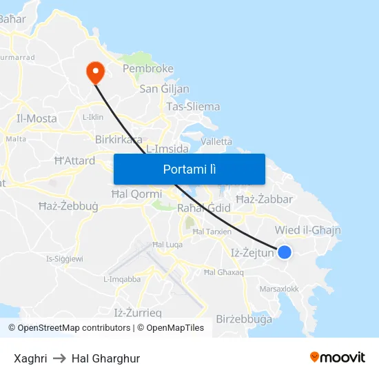 Xaghri to Hal Gharghur map