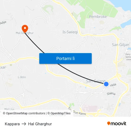 Kappara to Hal Gharghur map