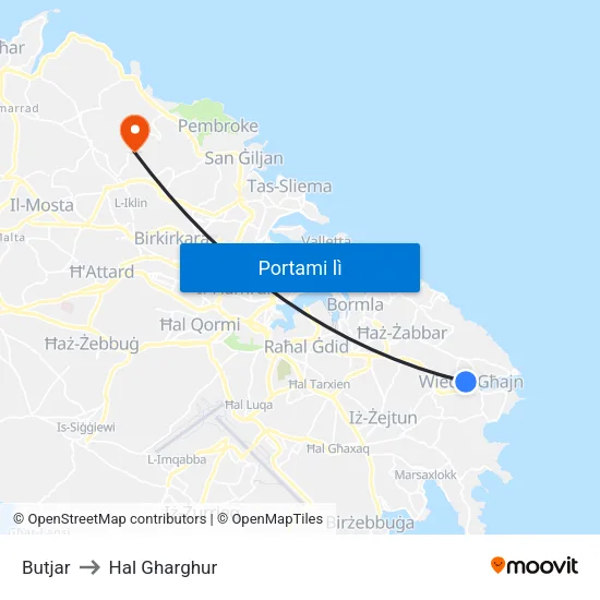 Butjar to Hal Gharghur map