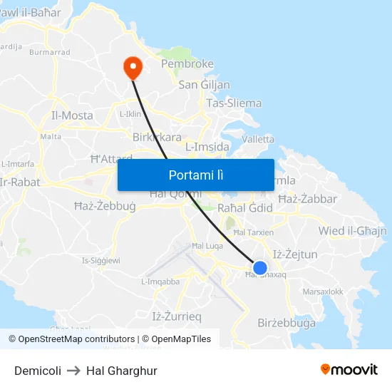 Demicoli to Hal Gharghur map