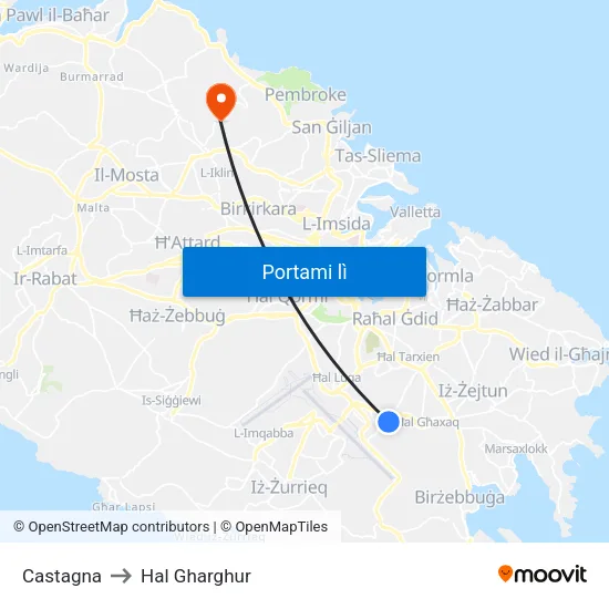 Castagna to Hal Gharghur map