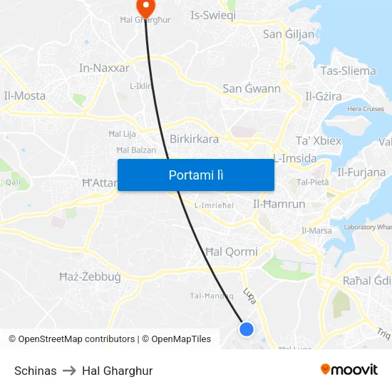 Schinas to Hal Gharghur map
