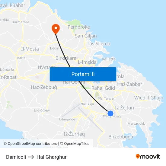 Demicoli to Hal Gharghur map