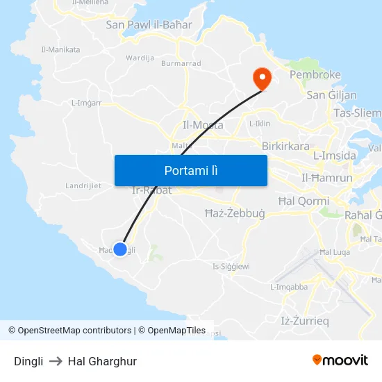 Dingli to Hal Gharghur map