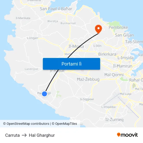 Carruta to Hal Gharghur map
