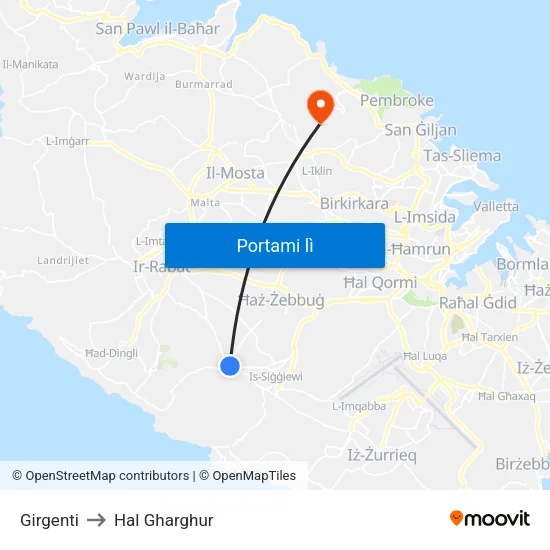 Girgenti to Hal Gharghur map