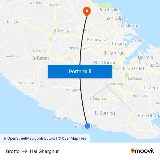 Grotto to Hal Gharghur map