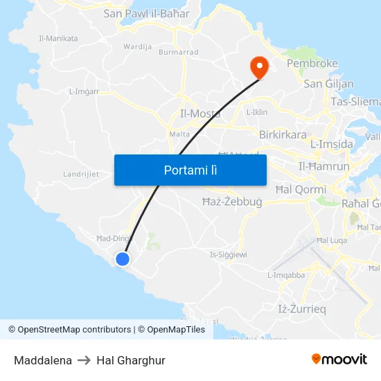 Maddalena to Hal Gharghur map