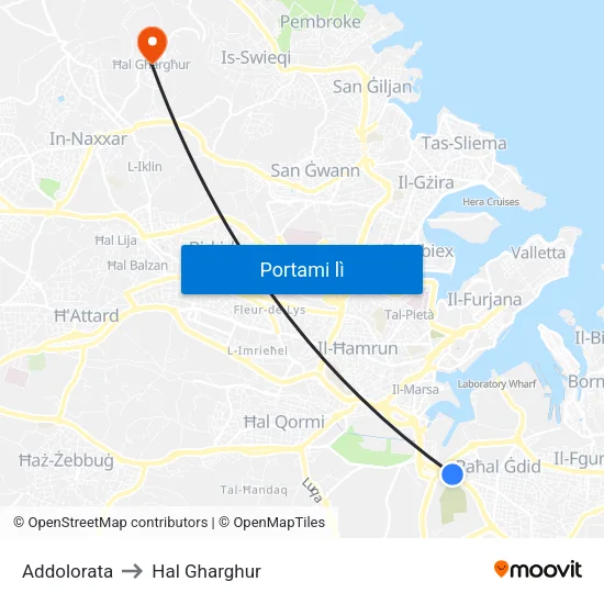 Addolorata to Hal Gharghur map