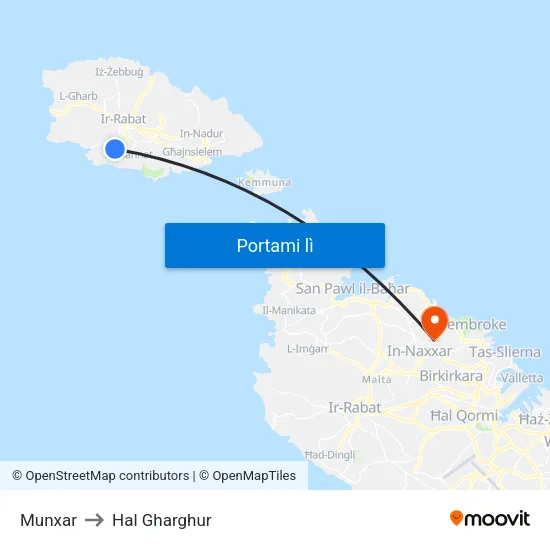 Munxar to Hal Gharghur map