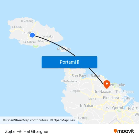 Zejta to Hal Gharghur map