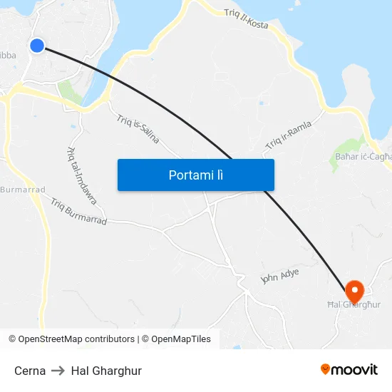 Cerna to Hal Gharghur map