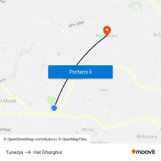 Tunezja to Hal Gharghur map