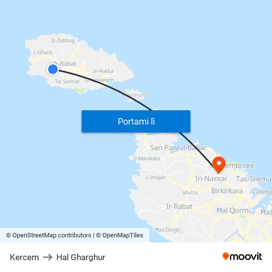 Kercem to Hal Gharghur map