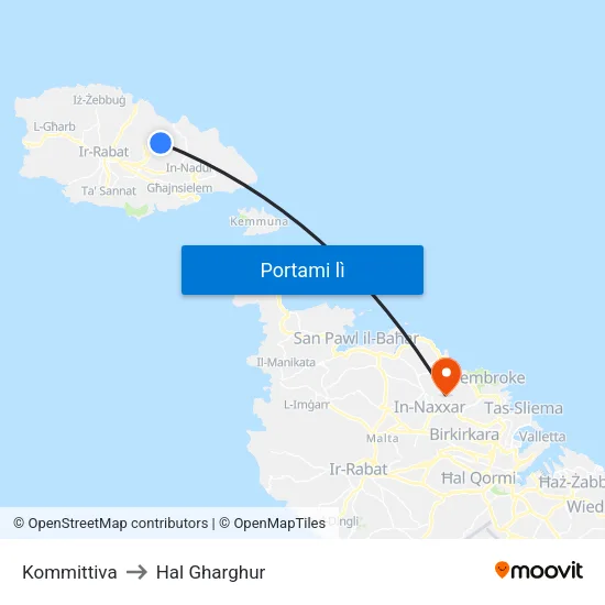 Kommittiva to Hal Gharghur map