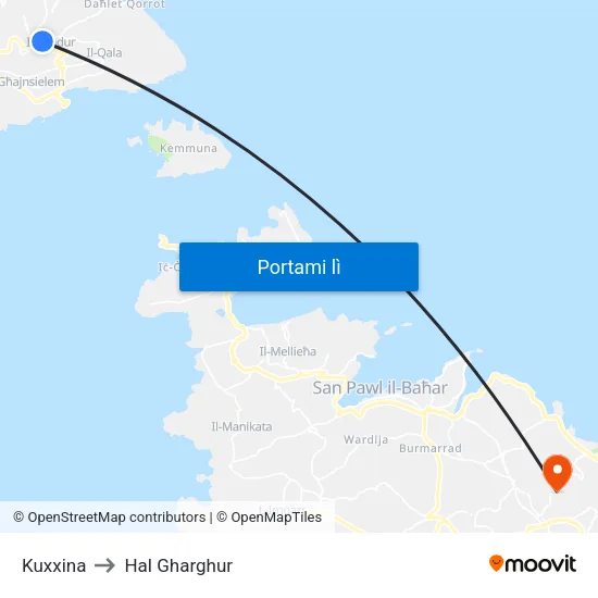Kuxxina to Hal Gharghur map