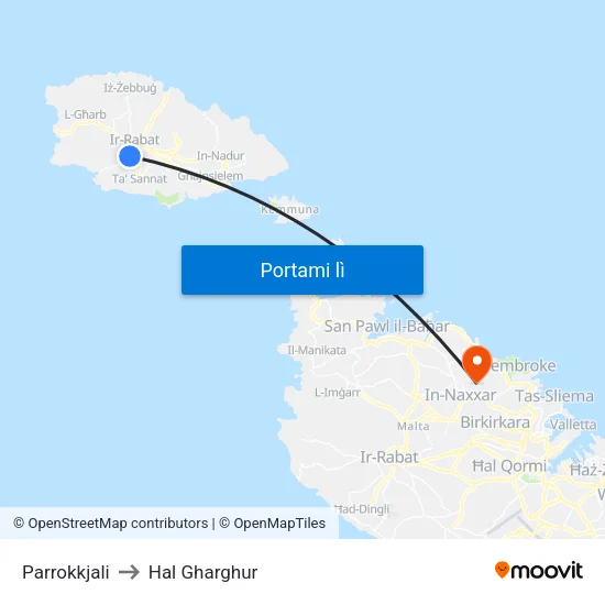 Parrokkjali to Hal Gharghur map