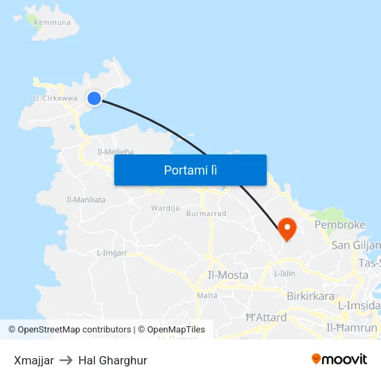 Xmajjar to Hal Gharghur map