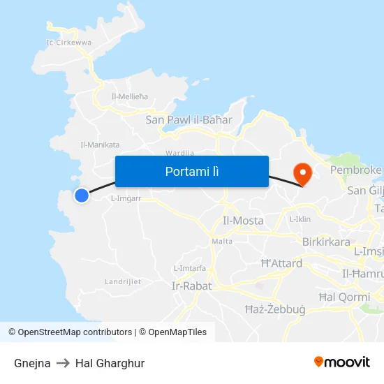 Gnejna to Hal Gharghur map