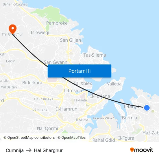 Cumnija to Hal Gharghur map