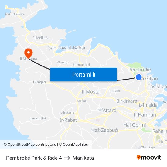 Pembroke Park & Ride 4 to Manikata map