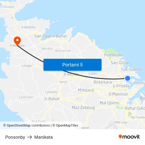 Ponsonby to Manikata map