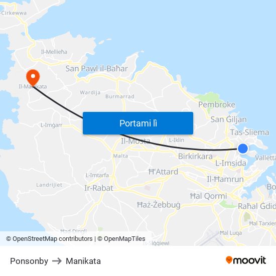 Ponsonby to Manikata map