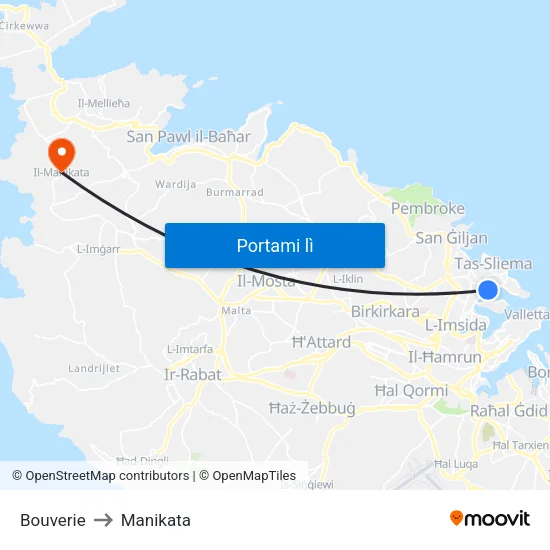 Bouverie to Manikata map