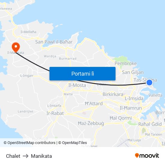 Chalet to Manikata map