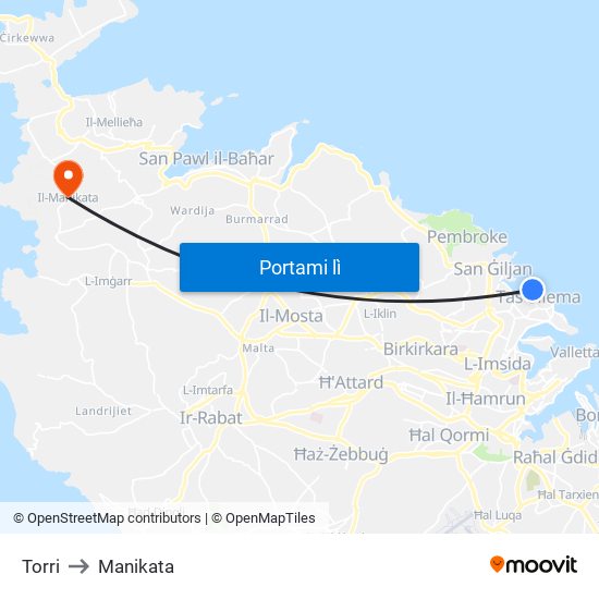 Torri to Manikata map
