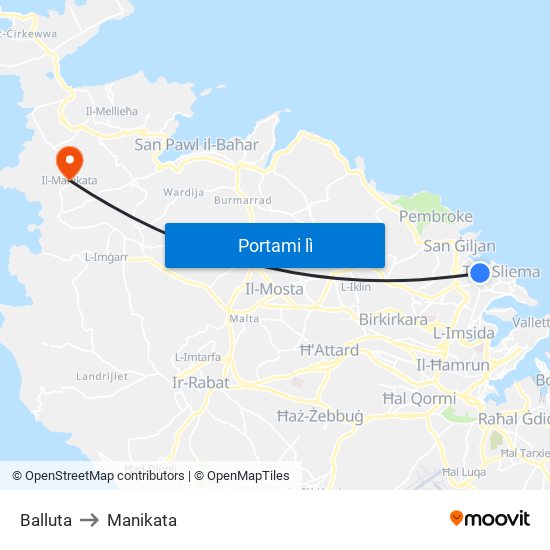 Balluta to Manikata map