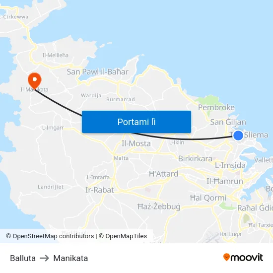 Balluta to Manikata map