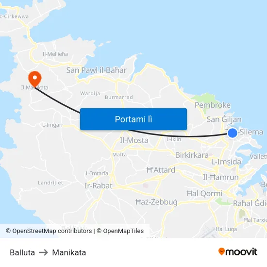 Balluta to Manikata map