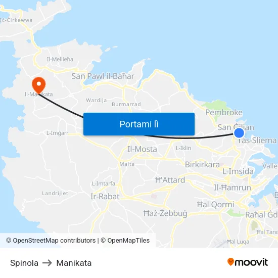 Spinola to Manikata map