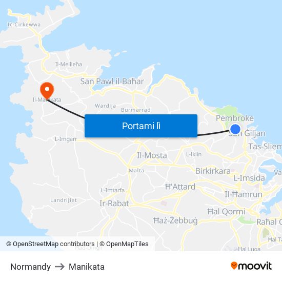 Normandy to Manikata map