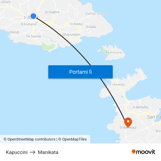 Kapuccini to Manikata map