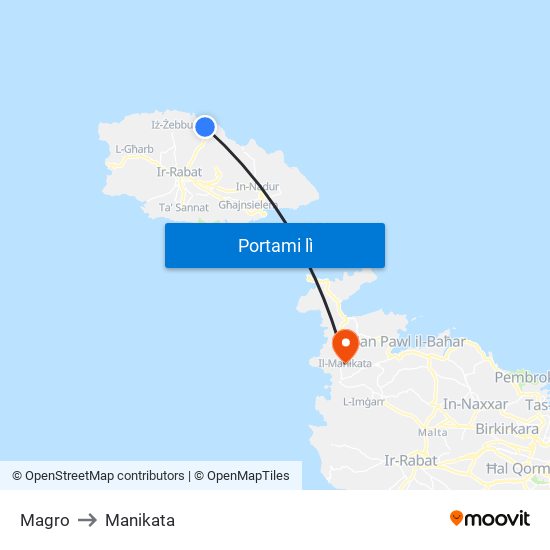 Magro to Manikata map