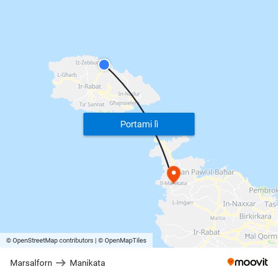 Marsalforn to Manikata map