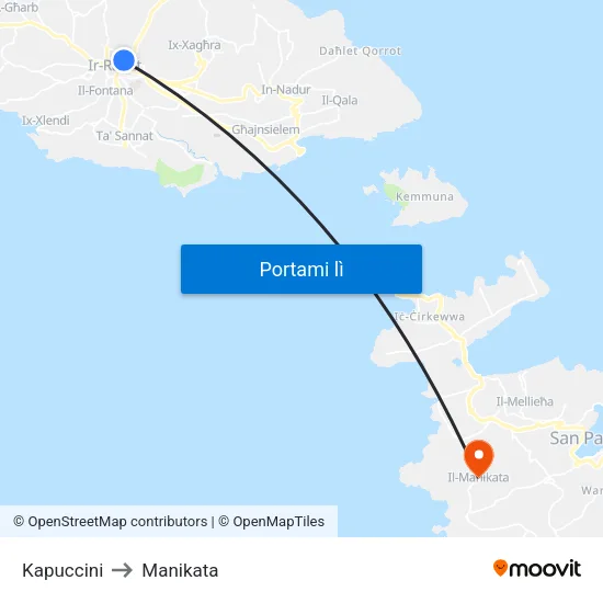Kapuccini to Manikata map