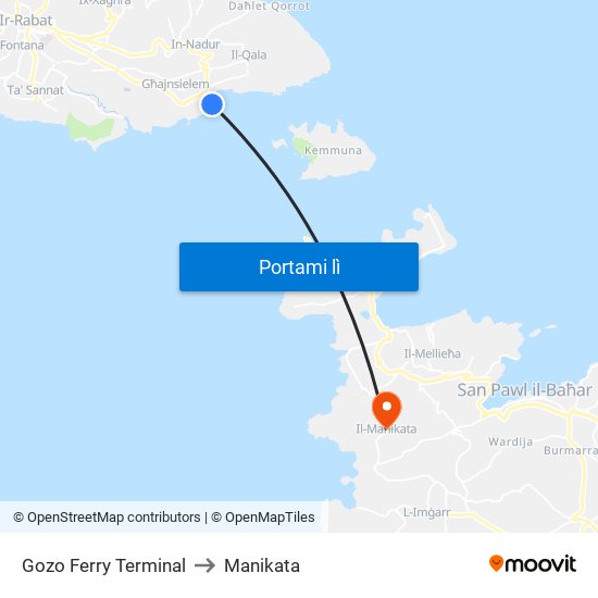 Gozo Ferry Terminal to Manikata map