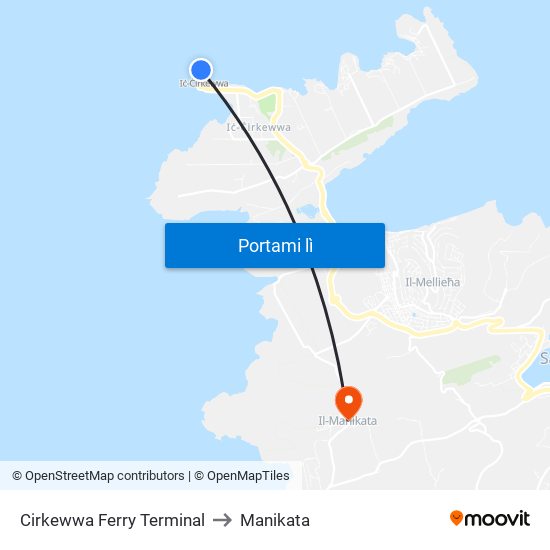Cirkewwa Ferry Terminal to Manikata map