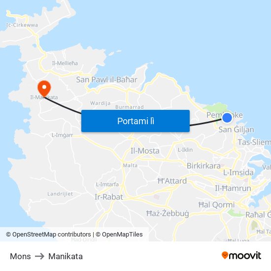 Mons to Manikata map