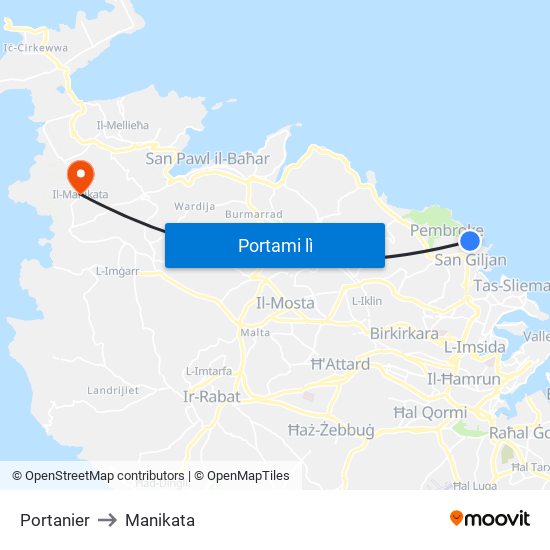 Portanier to Manikata map