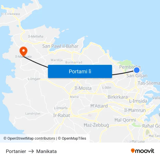 Portanier to Manikata map
