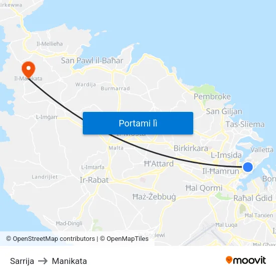 Sarrija to Manikata map