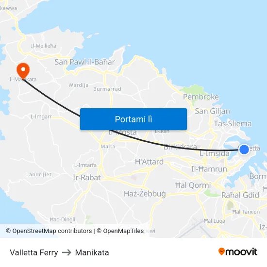 Valletta Ferry to Manikata map