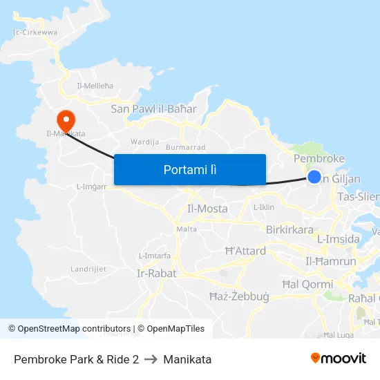 Pembroke Park & Ride 2 to Manikata map