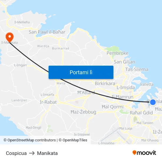 Cospicua to Manikata map