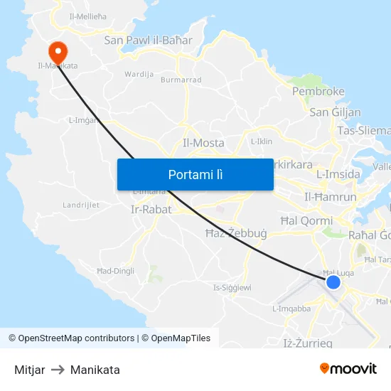 Mitjar to Manikata map